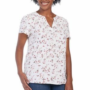 Hilary Radley Printed Blouse floral white pink large ruffle sleeves women spring